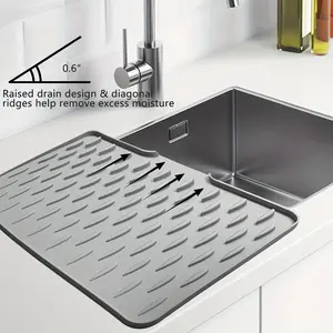 Large Silicone Dish Drying Mat for Kitchen Counter, Heat Resistant Sink Organizer & Drainer Board Pad