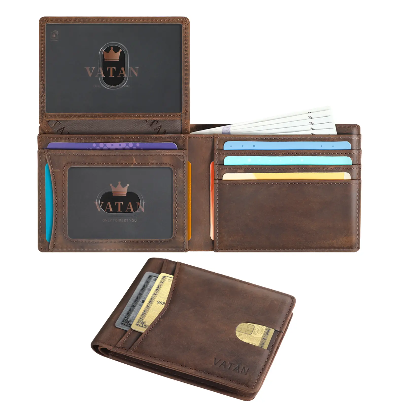 VATAN Men's Genuine Leather  mens Wallet Dual-Tone Slim RFID Vintage Style Multi-Compartment Organizer Card Slots Cash Pocket Durable Portable Design for Business Casual Christmas Father's Day Gift, Adults Gifts, Mens Gifts,summerwins,father'sdaygifts sum
