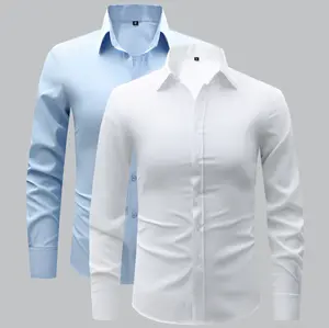 Set of 2 / Solid-color men’s elegant long-sleeve shirts made from lightweight fabric, regular fit, single-breasted design. Suitable for year-round casual and business wear, ideal for parties and outings.