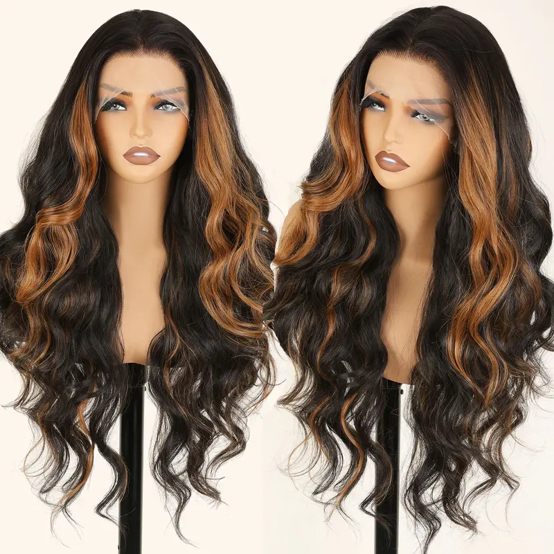 Body Wave Lace Front Wigs Synthetic 13x6 Transparent Lace Frontal Wig 26 Inch, Pre Plucked Knotless Hairline Glueless Wigs Free Part Wear and Go