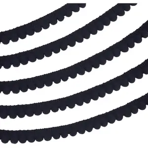 25 Yards Pom Poms Balls Fringe Trim, 1/2 inch(12mm) Single Edge Ball Trim Fringe Black Sewing Ribbon Crafts Pompoms Tassel Lace for Sewing DIY Crafts Party Home Decoration