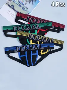 Men's Jockstrap Underwear, Breathable Mesh Fabric, Low Waist Design, Fashion Color Block Striped Pattern, Comfortable Athletic Fit