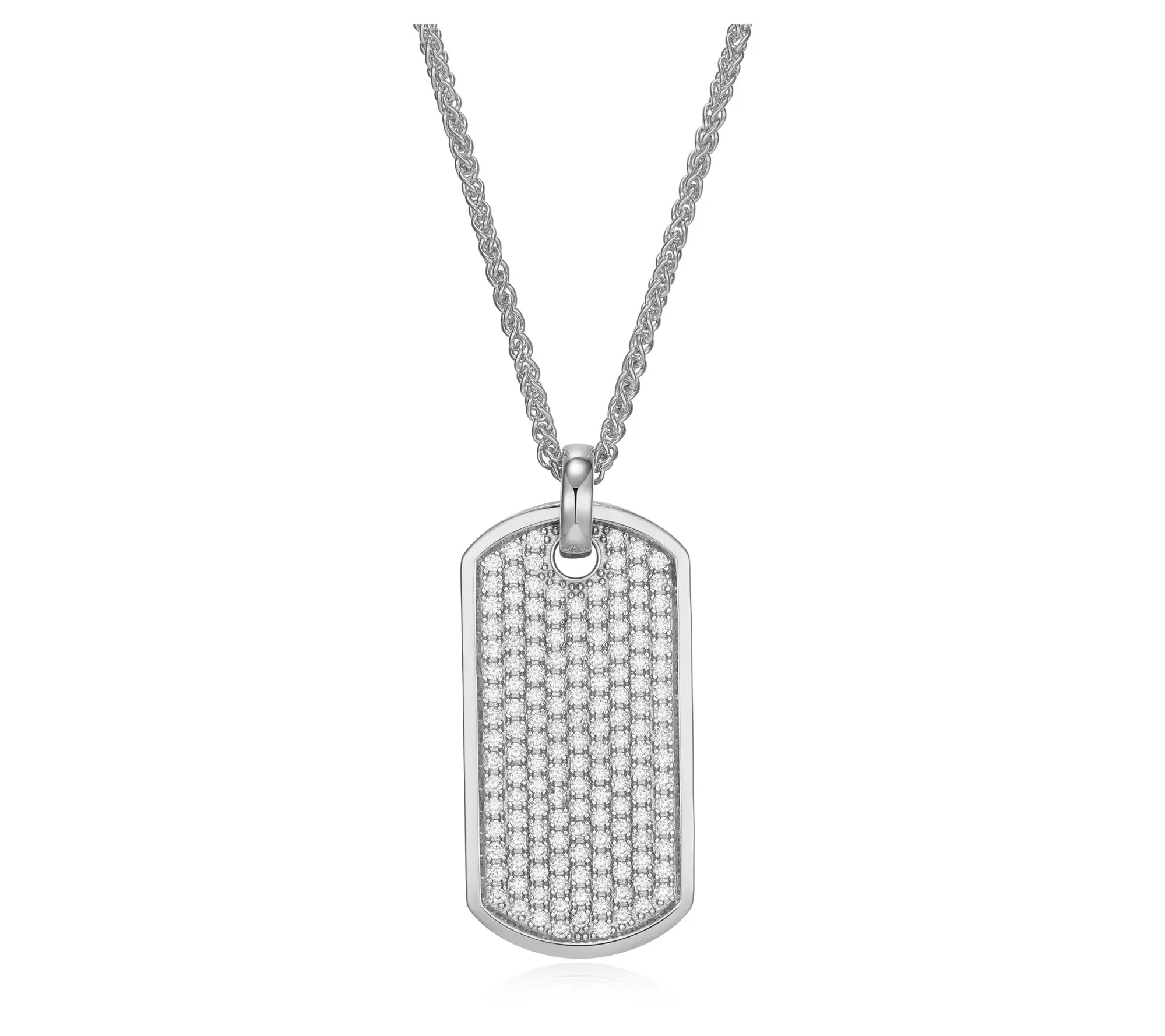 Diamonique Men's Pave Dog Tag w/ Chain, Sterling Silver