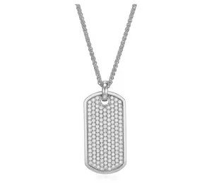 Diamonique Men's Pave Dog Tag w/ Chain, Sterling Silver