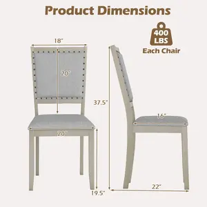 COSTWAY - Farmhouse Dining Chair Set of 2 Fabric Upholstered Kitchen Chairs-Grey