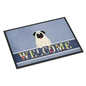 212 MAIN Carolines Treasures BB5585MAT 18x27 in. Durable Fade-Resistant Rubber Pug Cream Welcome Mat, Indoor/Outdoor Use, Artwork Design, Felt Backing, Home Decorative Rug Bathroom Accessory