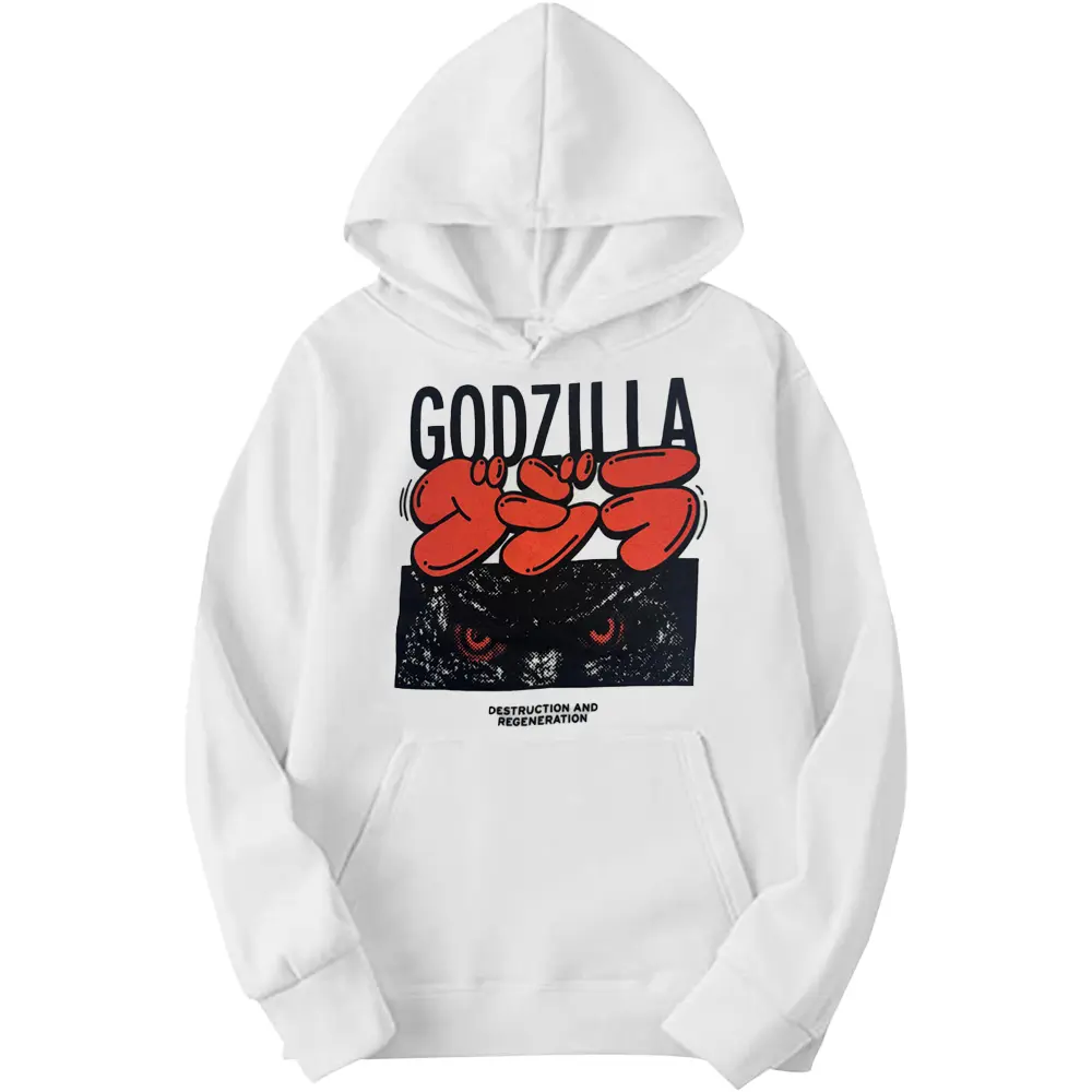 Men's Godzilla Eyes Graphic Pull-Over Hoodie - Soft Cotton-Polyester Apparel, White Sweatshirt, Sweatshirts, Pullover, Tops, Long Sleeve, Casual, Menswear, Comfortable, Licensed Art, Graphic Print, Clothes, Licensed Apparel