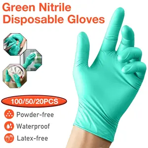 20/50/100 PCS, durable green nitrile gloves, ambidextrous, waterproof, latex-free, powder-free, household cleaning gloves. Suitable for bathroom cleaning, tattooing, kitchen cleaning, painting, and outdoor car washing. Non-medical gloves.