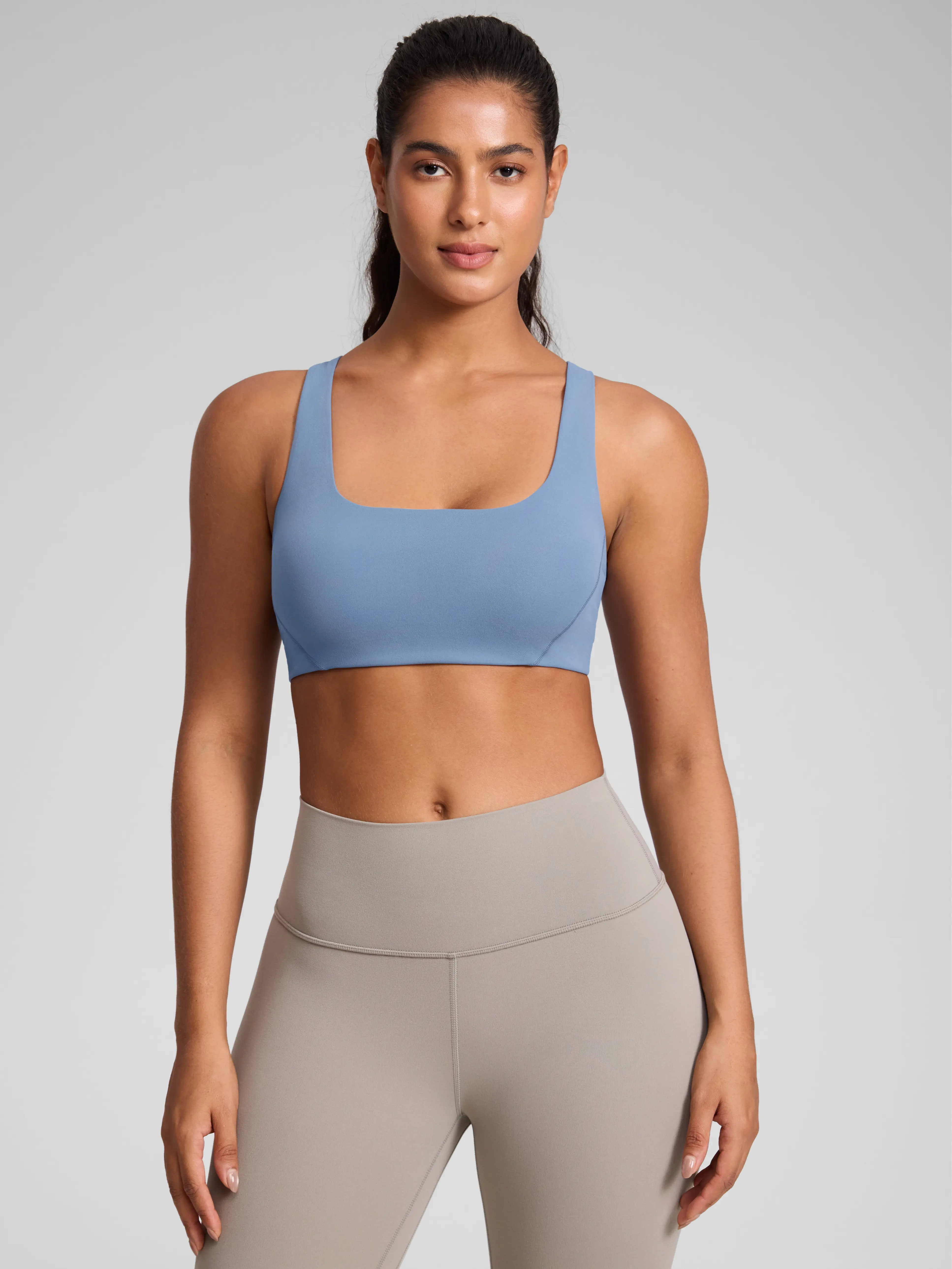 CRZ YOGA Butterlift Double Lined Square Neck Sports Bras for Women - Wireless V-Shaped Racerback Workout Yoga Bra Non Padded
