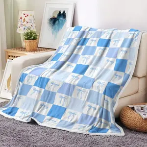 Blue White Checkered Flannel Blanket – Vintage Plaid Gingham Aesthetic Throw, Cozy Cottage Core Bedding for Couch Bed Sofa, Birthday Christmas Gift for Women