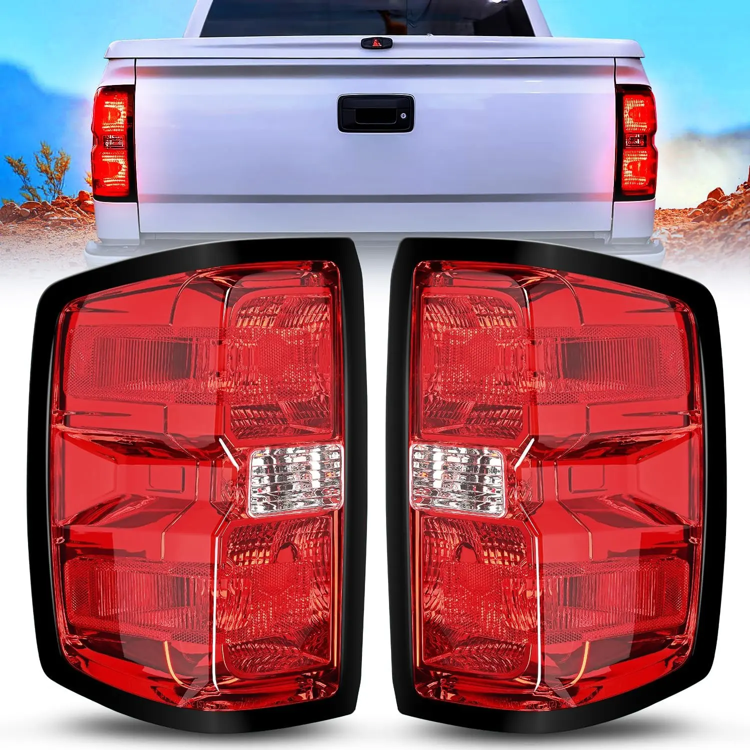 High-Impact Dual-Side OE-Style Taillight Assembly Set - Rear Brake Lamp Replacement for 2014-2018 Chevy Silverado 1500/2500HD/3500HD, 2015-2019 GMC Sierra 3500HD, 2019 Silverado 1500LD Truck Automotive Accessories