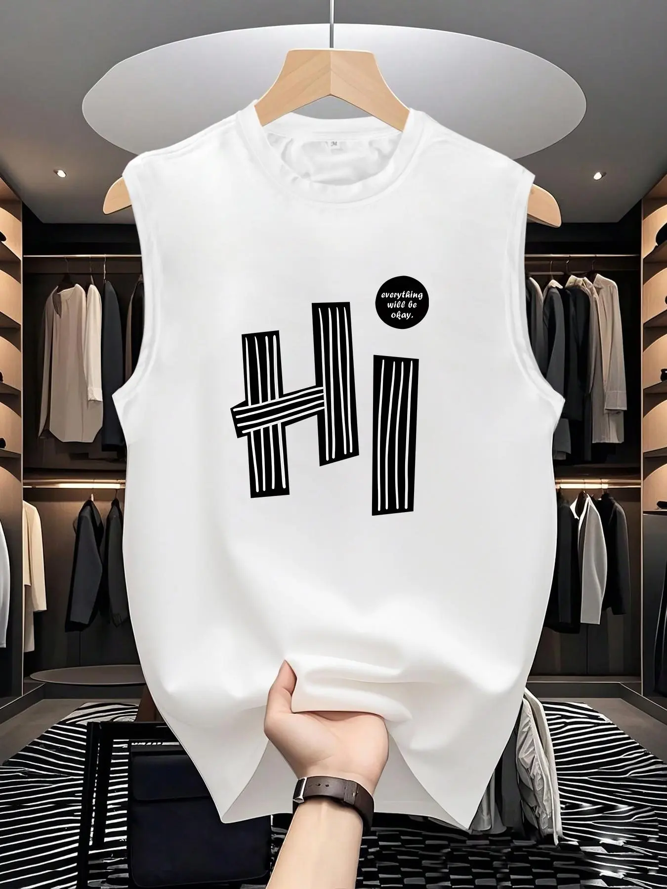 Men's Cartoon Letter Graphic Print Round Neck Tank Top, Loose Fit Baggy Oversized Casual Fashion Comfy Sleeveless Vest for Daily Wear, Men's Clothes for All Seasons, Socks