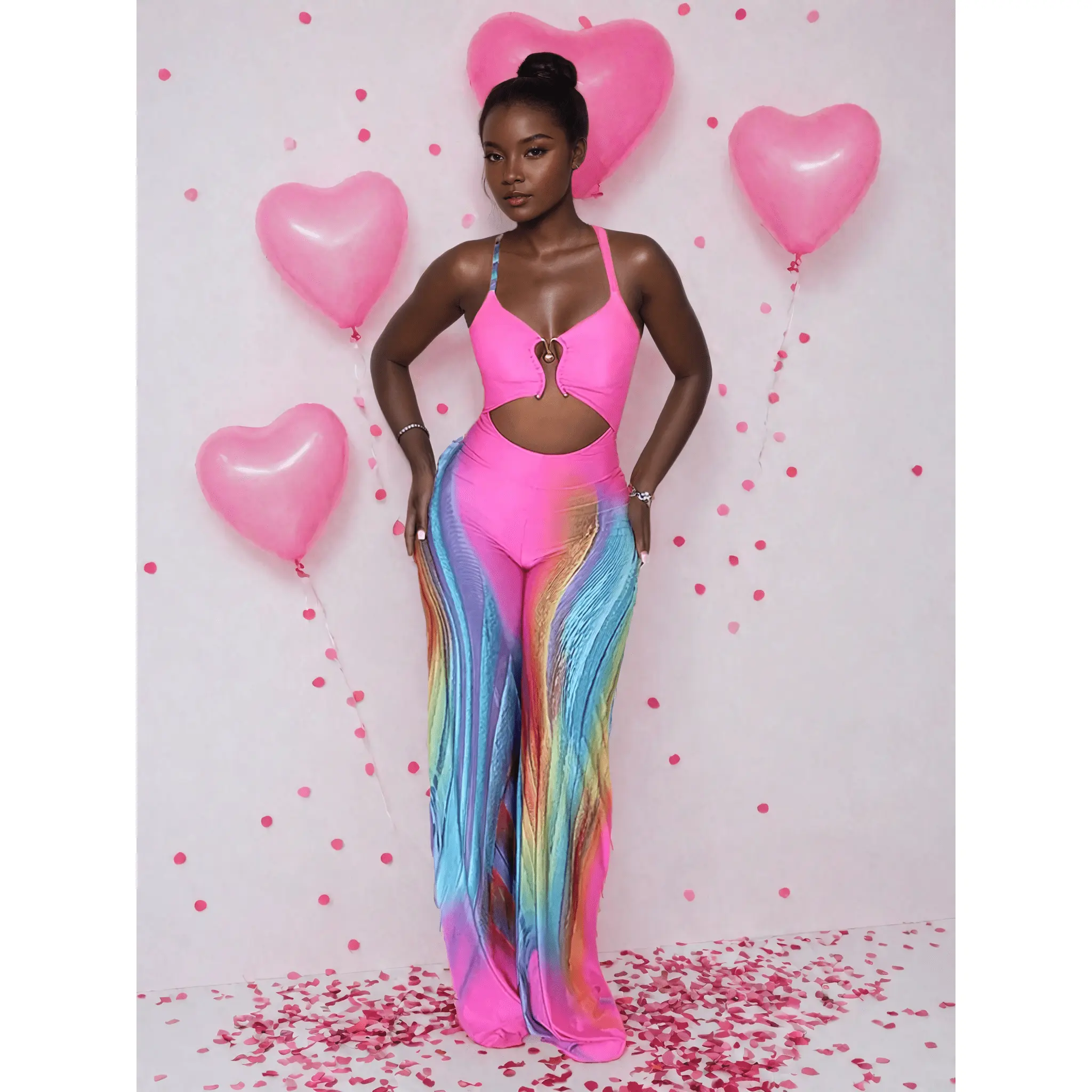 Rainbow Tie Dye Metal Buckle Jumpsuit
