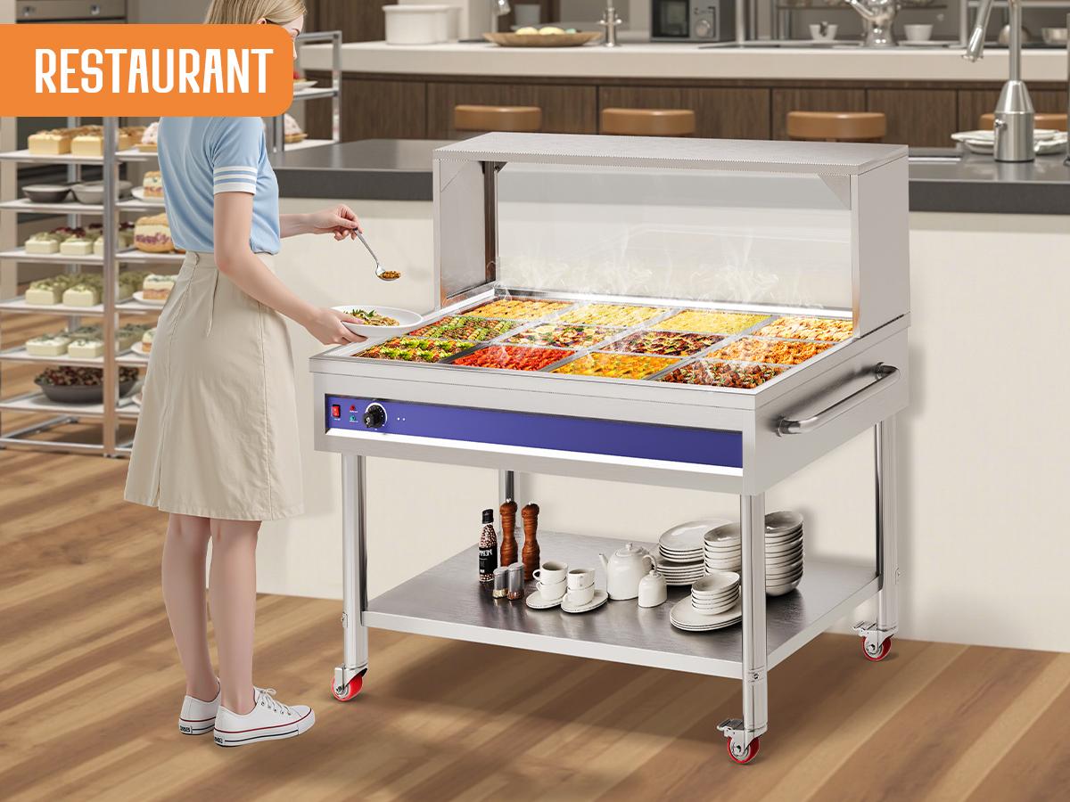 [Spring Sale] AMERLIFE 4/8/12-Pan  48/72/96QT Commercial Food Warmer, 1200/1500/1800W Stainless Steel Steam Table with Top Shelf, Lids, Food Tongs, Undershelf, Wheels, 110V Temp Control for Catering