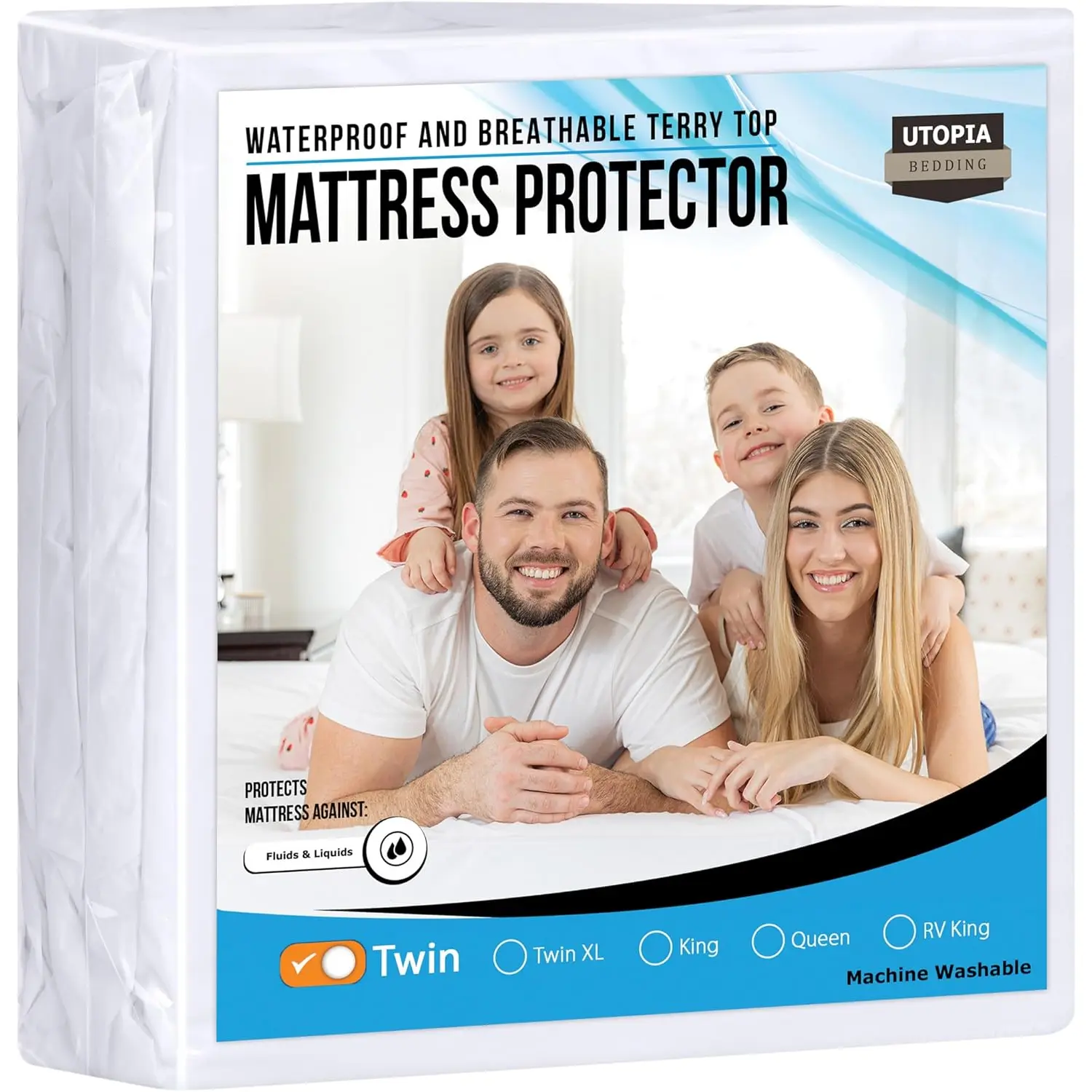 Utopia Bedding Waterproof Mattress Protector Twin Size, Premium Terry Mattress Cover 200 GSM, Breathable, Fitted Style with Stretchable Pockets (White) Utopia Bedding