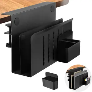 Magnetic Desk Storage Shelf with Holes 2 Tier Steel Hanging Organizer No Drill Side Desk Organizer Laptop Holder with Pen Holder for Office Supplies & Studio Essentials Black