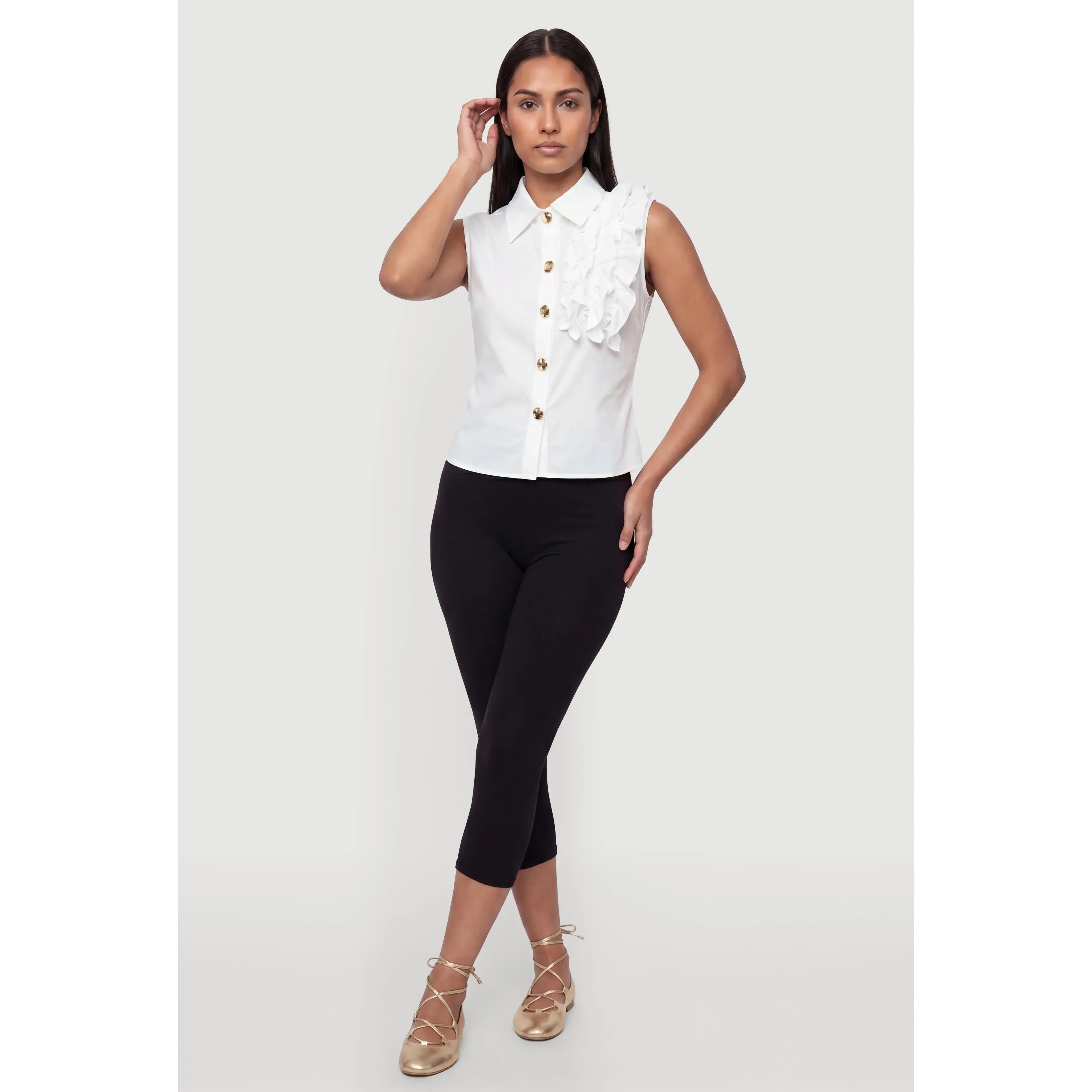 Asymmetrical Ruffle Button Front Top