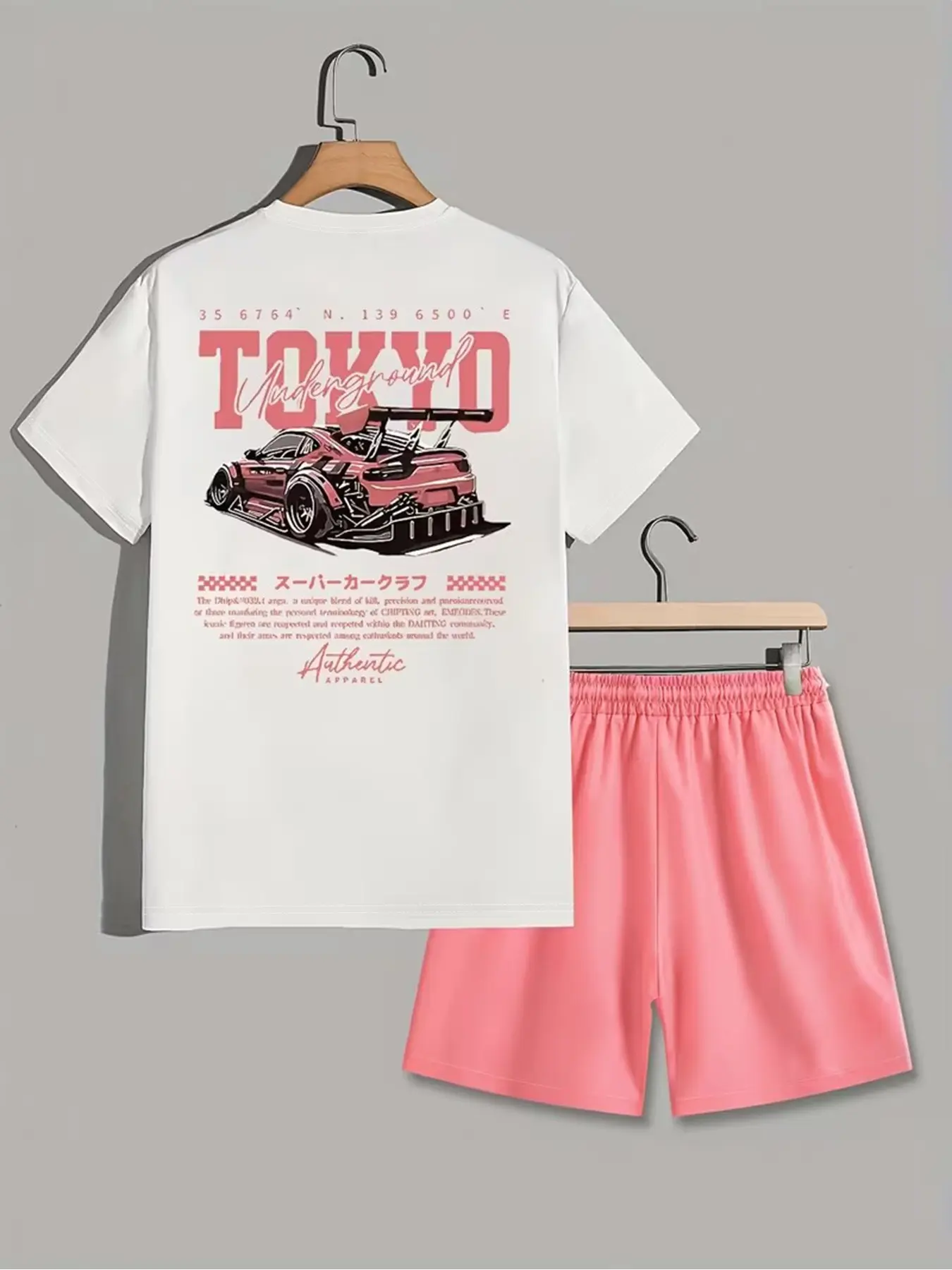 Men's Casual Fitted Short Sleeve Shorts Set Outfit, Menswear, Solve Your Woes, Trendy Print Suitable for Travel, Commuting, Various Occasions