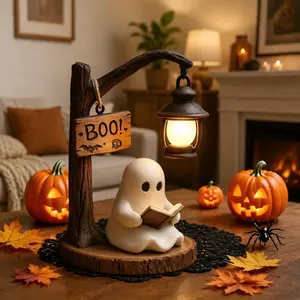 Cute Ghost Reading Lantern – Halloween Ghost Book‑Reading Decor Ornament
