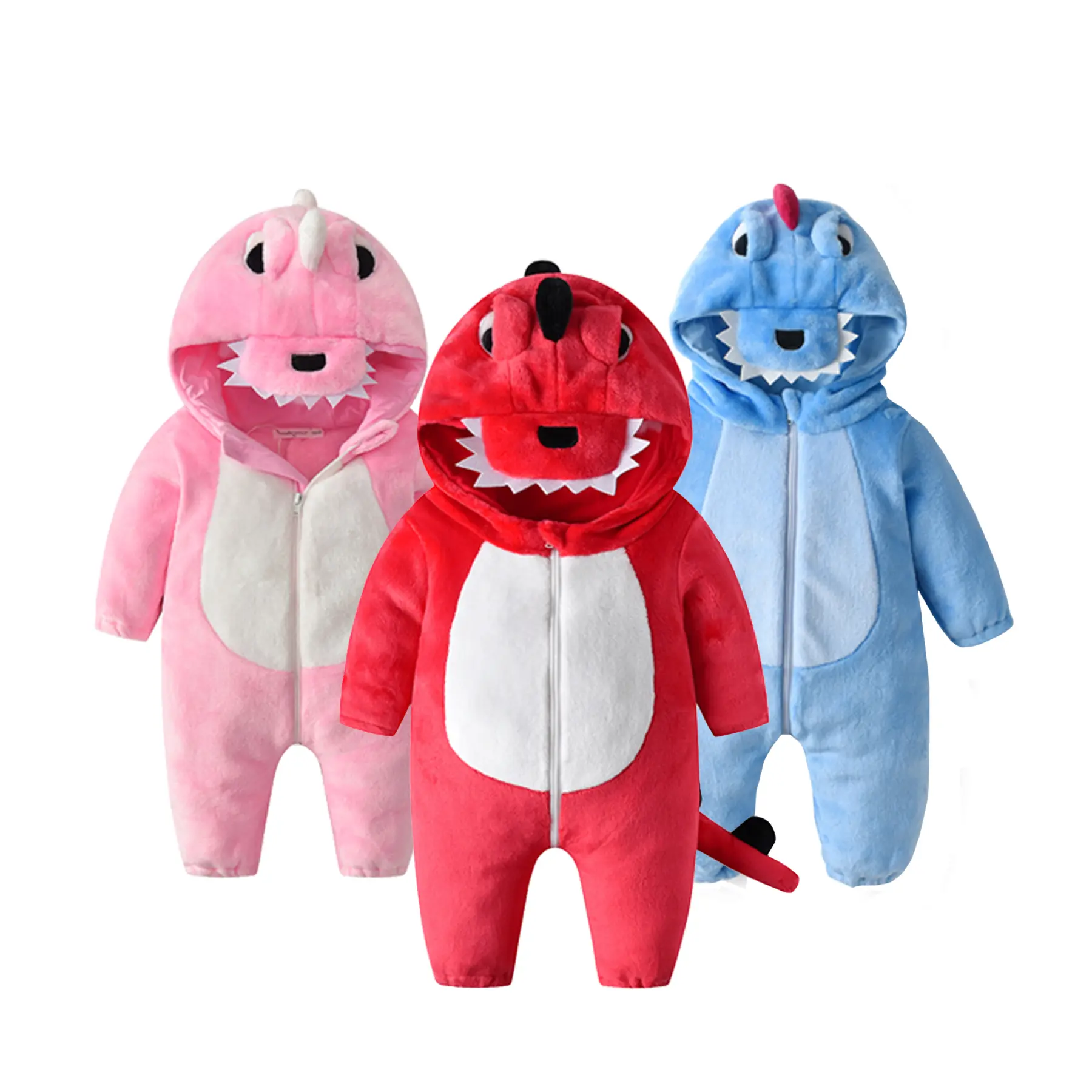 TONWHAR Boy Girl Cartoon Dinosaur Romper with 2-Way Zipper, Autumn Winter Children Flannel Jumpsuit, Kid easter outfit Hooded Onesie for Halloween & Christmas easter outfit Costume