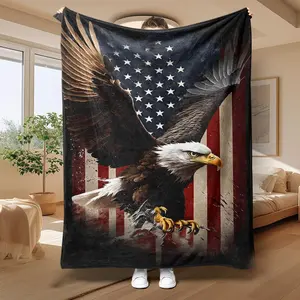 Eagle & American Flag Pattern Blanket, 1 Count Soft Throw Blanket, Cozy Throw Blanket, Air-conditioned Room Blanket, Warm Nap Blanket for Home Office Travel Camping