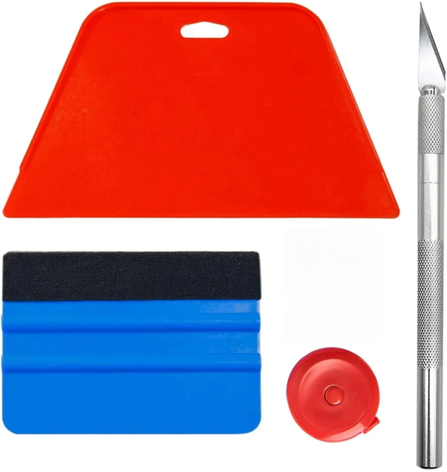 Multipurpose Smoothing Tool Kit for Adults - Basic Tools for Peel and Stick Wallpaper, Vinyl Backsplash Tile, Woodwork - Includes Red, Blue Squeegees, Craft Knife, Felt Accessory, Measuring Tape (7.72 x 4.33 x 0.79 inches) for Seamless Application