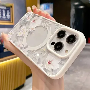 For iPhone Series Fashion Flowers Floral Clear For Magsafe Magnetic Wireless Charging Case for 17 Pro Max Phone Case 17 Air 16 E 15 Plus 14 13 12 11 X XS Hard Bumper Cover