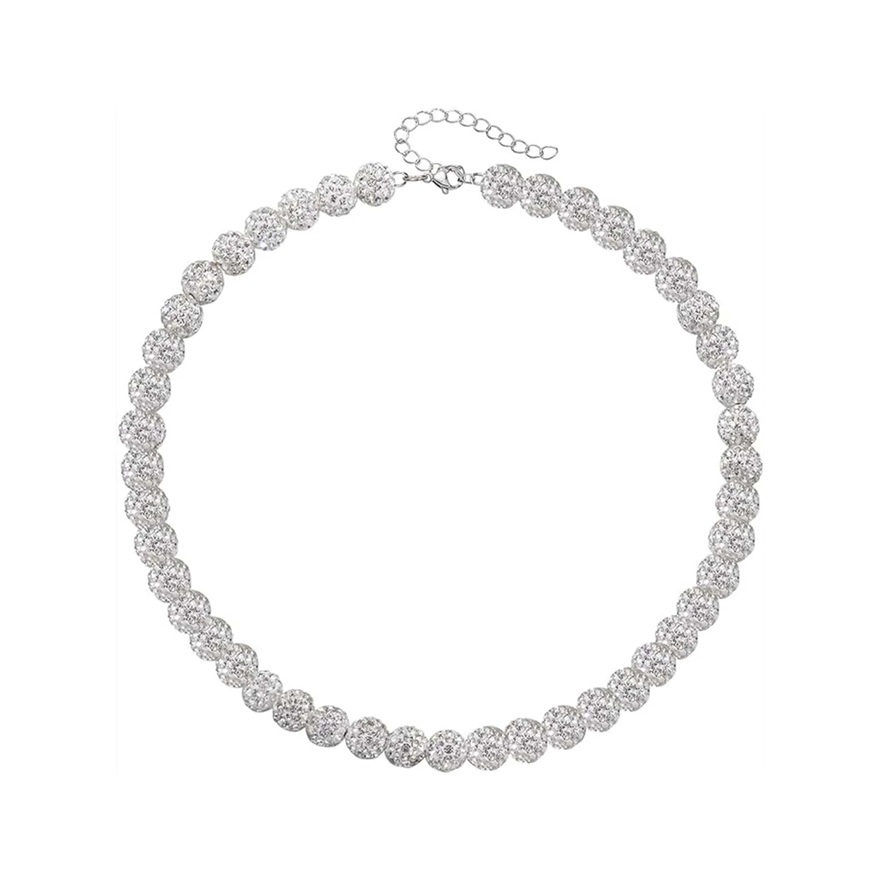 Fashion Necklace for Daily Casual Wear, Unisex Beaded Rhinestone Baseball Jewelry, 18 Inch Adjustable Metal Chain, Rhinestones