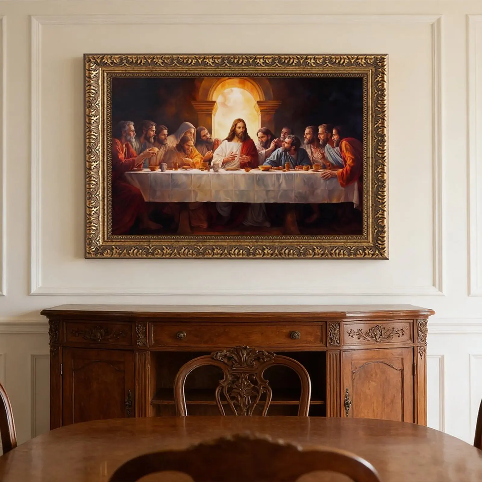 The Last Supper Wall Art Jesus Christian Painting Picture Wall Decor Jesus and Twelve Apostles Poster Print Artwork for Dining room Prayer Room Church Home Decortion less canvas museum-quality art print oval jesus  poster