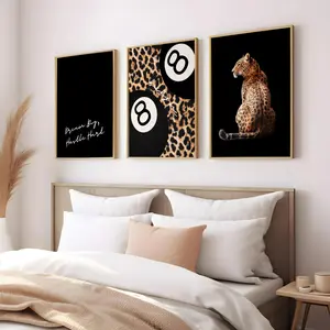 Leopard Print Design Bedroom Poster, 3 Counts/set Canvas Painting without Frame, Wall Art Decor for Home Living Room Bedroom, Ornaments, Modern Home Decor, Modern Home Decoration