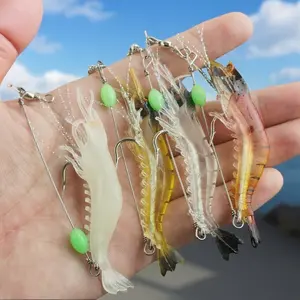 Night Fishing Glow Soft Shrimp Lure | Long-Lasting Phosphorescent Bait | Tangle-Free Eco Design with Treble Hook | Fresh & Saltwater Use for Sea Bream, Bass, Trout.