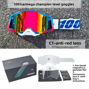 100% armega champion series goggles Quick Release Off-Road Motorcycle Goggles -Pro Motocross MX ATV Dirt Bike Racing Goggles, Anti-Fog UV Protection Lens, Adjustable Strap,Shockproof Eye Protection for Outdoor Adventure Riders Motorbike Gear