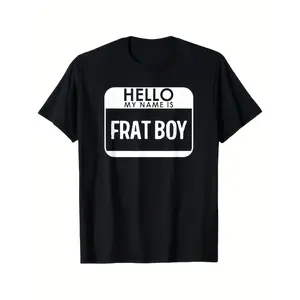 Funny Frat Costume Shirt - HELLO MY NAME IS FRA T Graphic Tee - Soft Breathable Cotton Crew Neck T-Shirt for Halloween, Greek Life, Themed Parties - Lightweight Everyday Shirt for Men & Women (Sizes S-XXXL) - Machine Washable Casual Outfit Gift