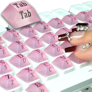 Z-KCS22  80 Pcs Self-Adhesive PC Keyboard Keys for Long Nails Typing and Gaming, Anti-Damage Symbolic and Alphanumeric Keys for Nail-Art (Purple Pink)