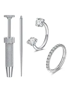 Nose Rings Hoops 20G Double Gem Horseshoe Nose Rings Hoops for Women, Septum Clicker Daith Tragus Helix Rook Eyebrow Lip Piercing Taper Ball Grabber Tool Nose Piercing Jewelry