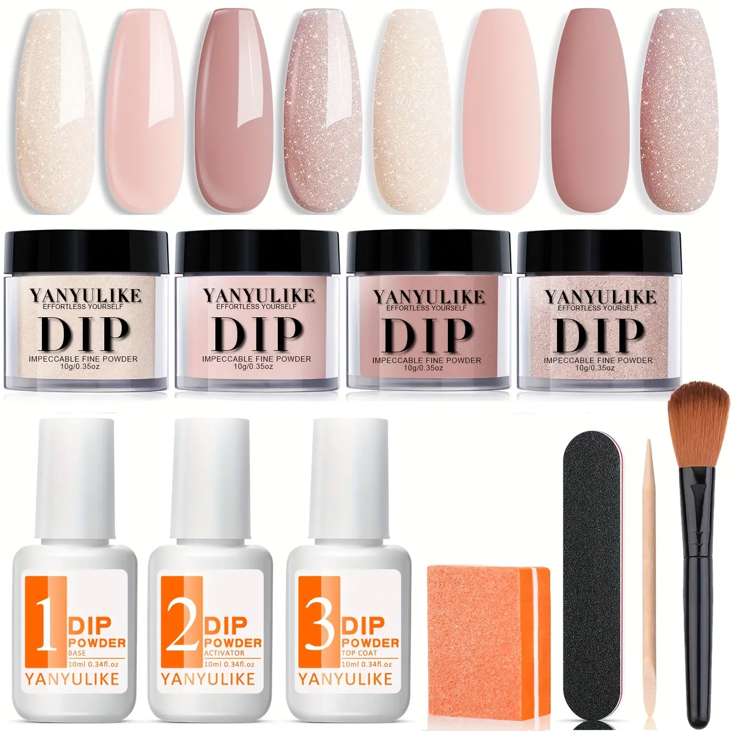Beginner'S Dipping Powder Nail Kit, Four Seasonal Nude Shimmer Colors, Includes Base Coat And Top Coat Activator, Suitable for Home Nail Salons