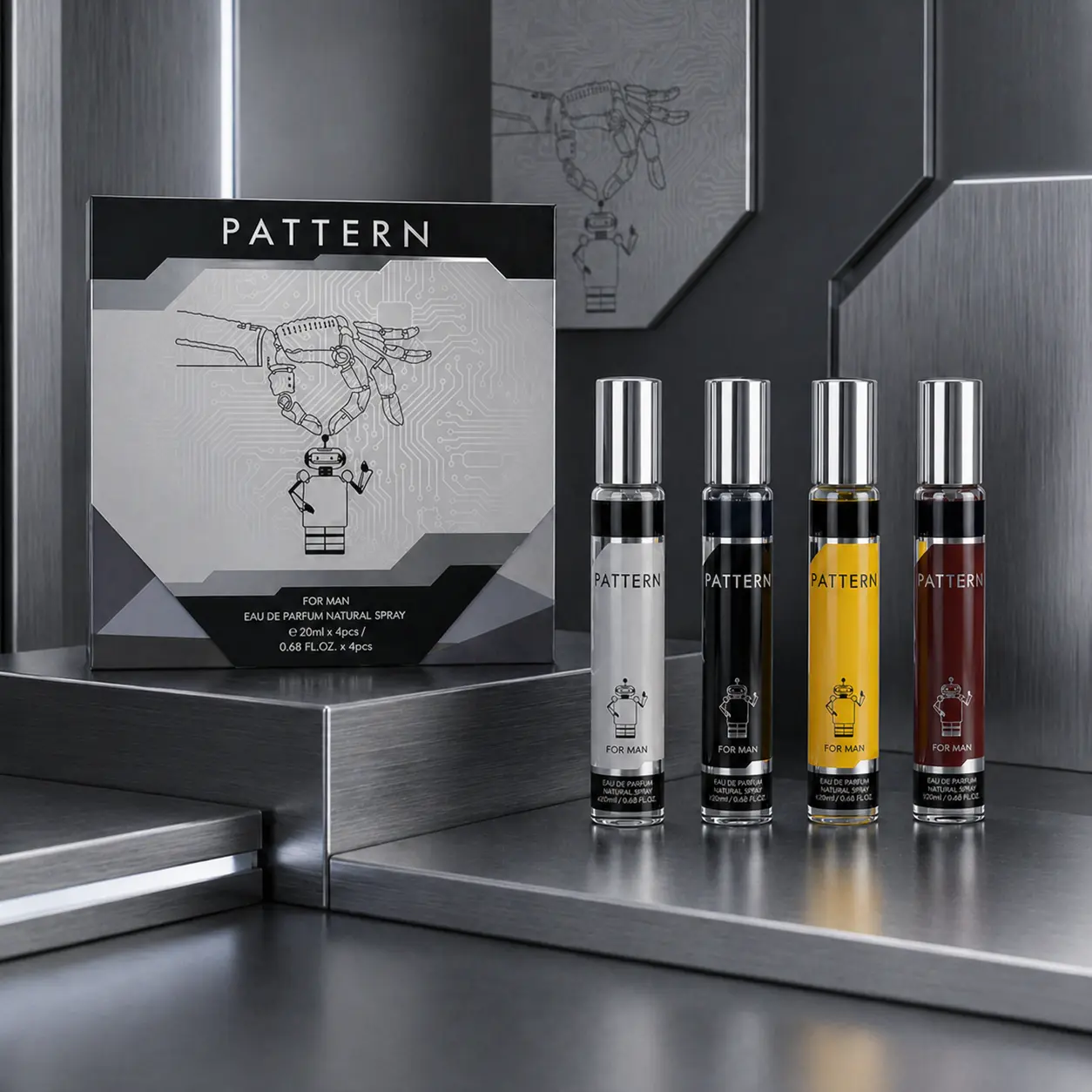 MYSTICAL Men’s  Travel Perfume Gift Set – 4 x 20ml Mini Spray Bottles | Aromatic, Woody & Fresh Scents | Long-Lasting Luxury Fragrance | Premium Gift Set for Him & Her