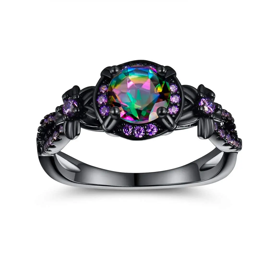1CT Cubic Zirconia Solitaire Round Cut Rainbow Colored Created White Opal Mystic Ring for Women Wedding Engagement Jewelry Set Healing Luxury  Fashion Classic Statement omise Infinity Ring Christmas Gift 0347