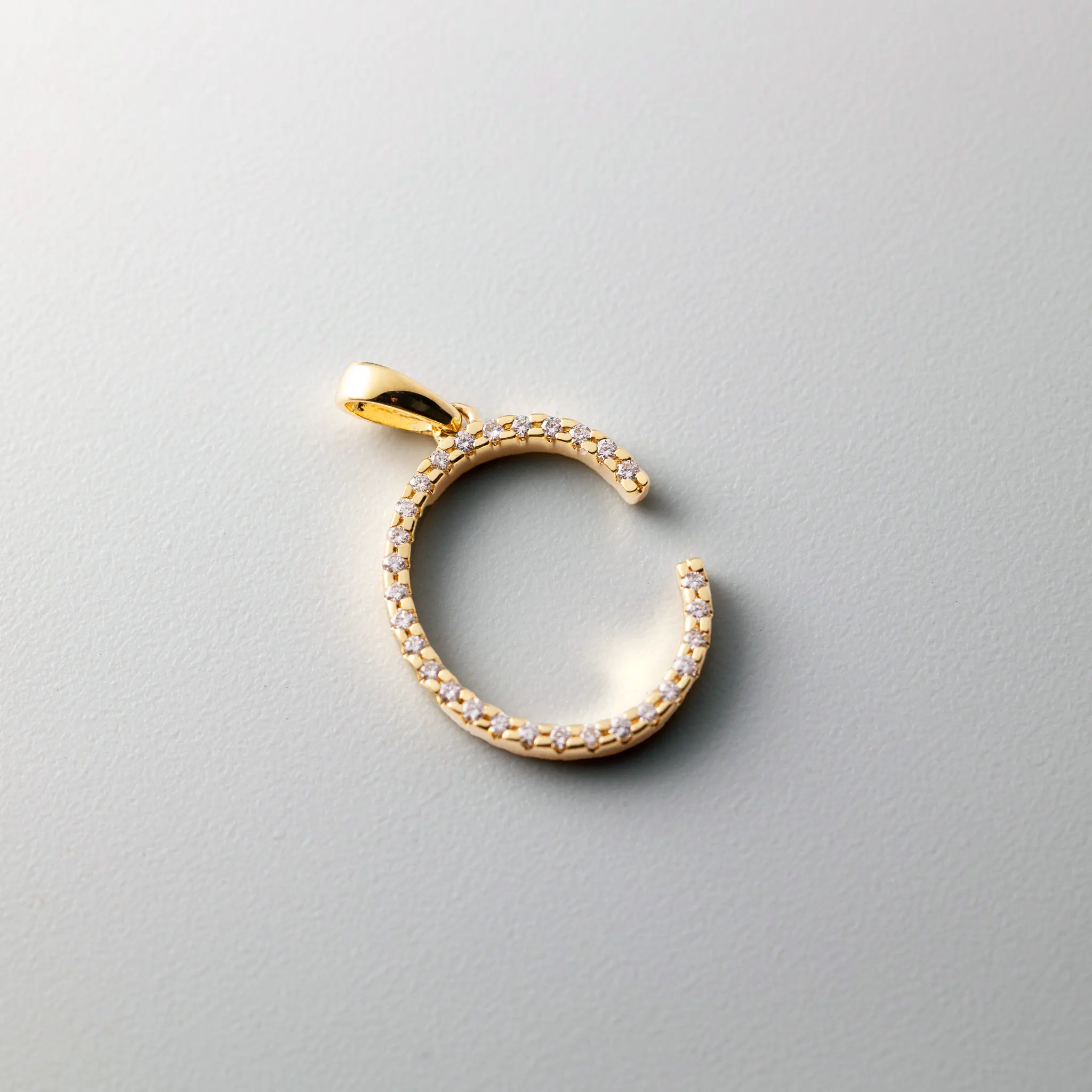 14K Gold Diamond Letter C Initial Pendant - Model PM5222C-010-YA