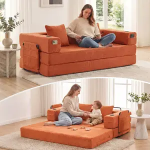 WELAX 14.2" Seat Height Modular floor sofa bed, made of high-quality tweed fabric, with a free combination design, flexible armrests and backrests filled with high-quality foam, multi-functional, suitable as a mattress for small-space living rooms.