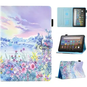 for  Kindle Fire HD 10 Case&Fire HD 10 Plus Tablet Cover 13th/11th Generation 2023 2021 Release, PU Leather Stand Protective Cover, Auto Wake/Sleep with Card Slots, Purple Scenery