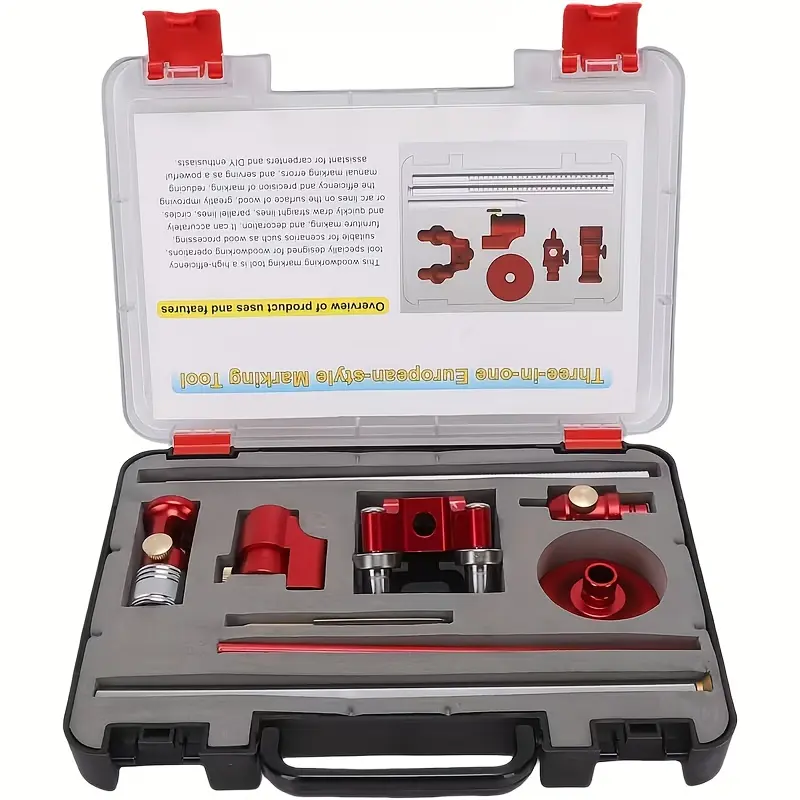 nanwei 3-in-1 Woodworking Marking Gauge Tool Kit, Multifunctional Wheel Marking Ruler & Line Scriber for Straight & Round Lines, European Style Carpentry Scribing Measuring Tool with Storage Case