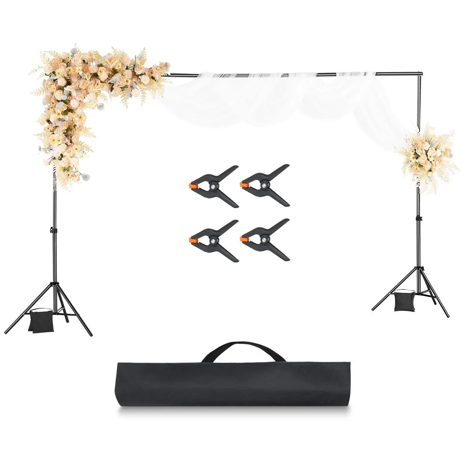 【summerfinds】VEVOR Adjustable Carbon Steel Backdrop Stand Kit, 6.5x10 ft Complete Photography Equipment, Tripod Mount with Holder, Sandbags, Photobooth Accessories for Filming Setup, Parties, Photo Studios