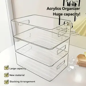 3 Pack Acrylic Drawer Organizer Clear Stackable Storage Box for Snacks Cosmetics Sundries Multi Purpose Container for Kitchen Bathroom Bedroom Living Room Office Christmas Halloween Gift Organization