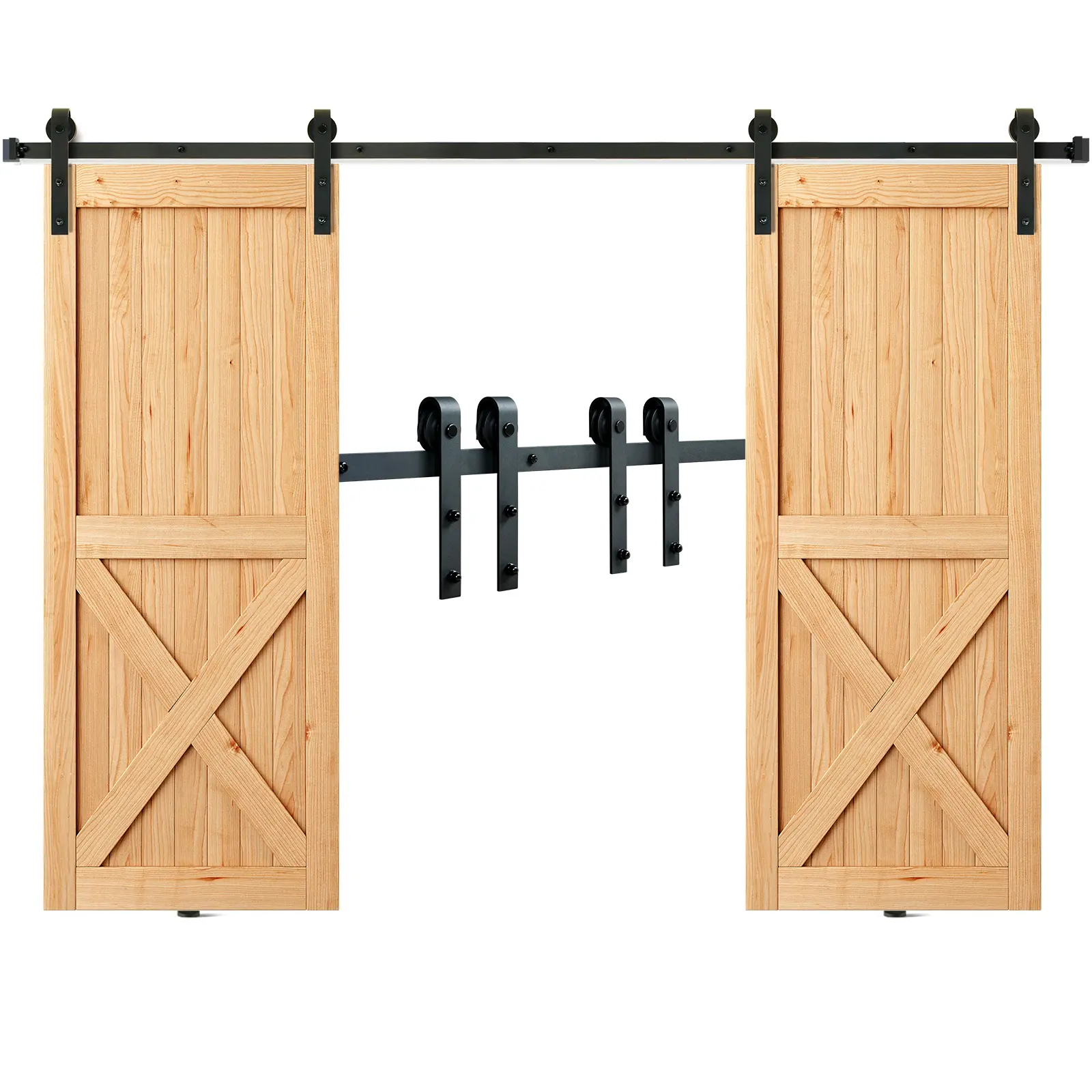 【Summerfinds】VEVOR 8FT Sliding Barn Door Hardware Kit 330LBS Heavy Duty Barn Door Track Kit for Double DoorsFit 3.7-4.3FT Total Wide and 1.3"-1.8" Thick 2 Door Panelwith Smooth & Silent Pulley (J Shape)