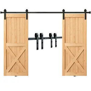 VEVOR 8FT Sliding Barn Door Hardware Kit,  330LBS Heavy Duty Barn Door Track Kit for Double Doors, Fit 3.7-4.3FT Total Wide and 1.3"-1.8" Thick 2 Door Panel, with Smooth & Silent Pulley (J Shape)