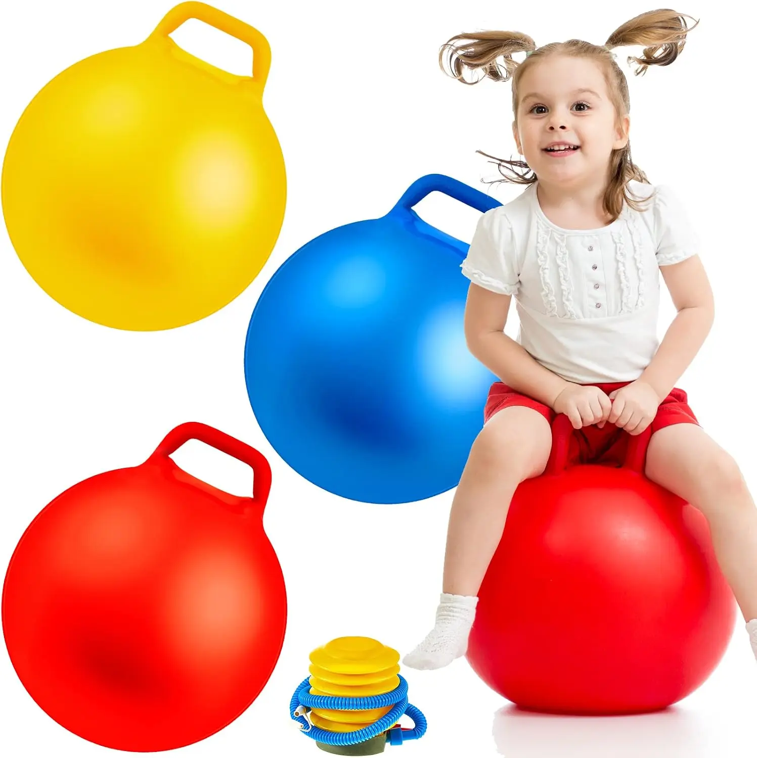 3 Pcs Inflatable Hopper Balls, 18 Inch Bouncy Exercise Balls for Kids, Indoor Outdoor Active Play Toys for Summer, Halloween & Christmas Parties