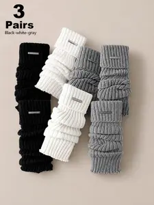 3 Pairs Women's Knit Leg Warmer Set, Black/White/Grey Colors, Fitted Design, All-Season Comfortable Leg Warmers, Ideal for Daily & Casual Wear