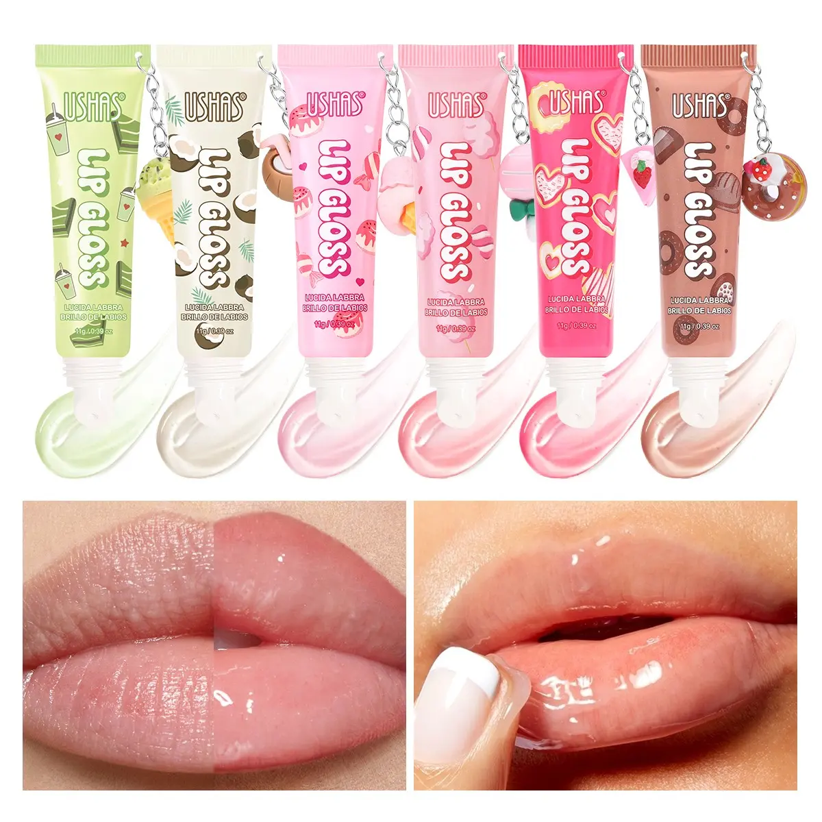 Ushas Fruit Moisturizing Lip Gloss, Lip Moisturizer Gloss, Lip Care, Hydrating & Nourishing, Prevents Chapped Lips, Smooth Natural Finish, Cute Dessert Charm Lip Balm, Glossy