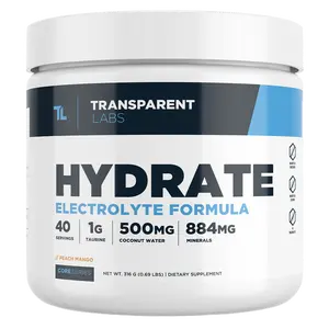 Transparent Labs Hydrate - Sugar Free Electrolytes Powder - Hydration Powder Electrolytes with Coconut Water, Calcium, Taurine, & Potassium - (40 Servings) Fitness Supplement